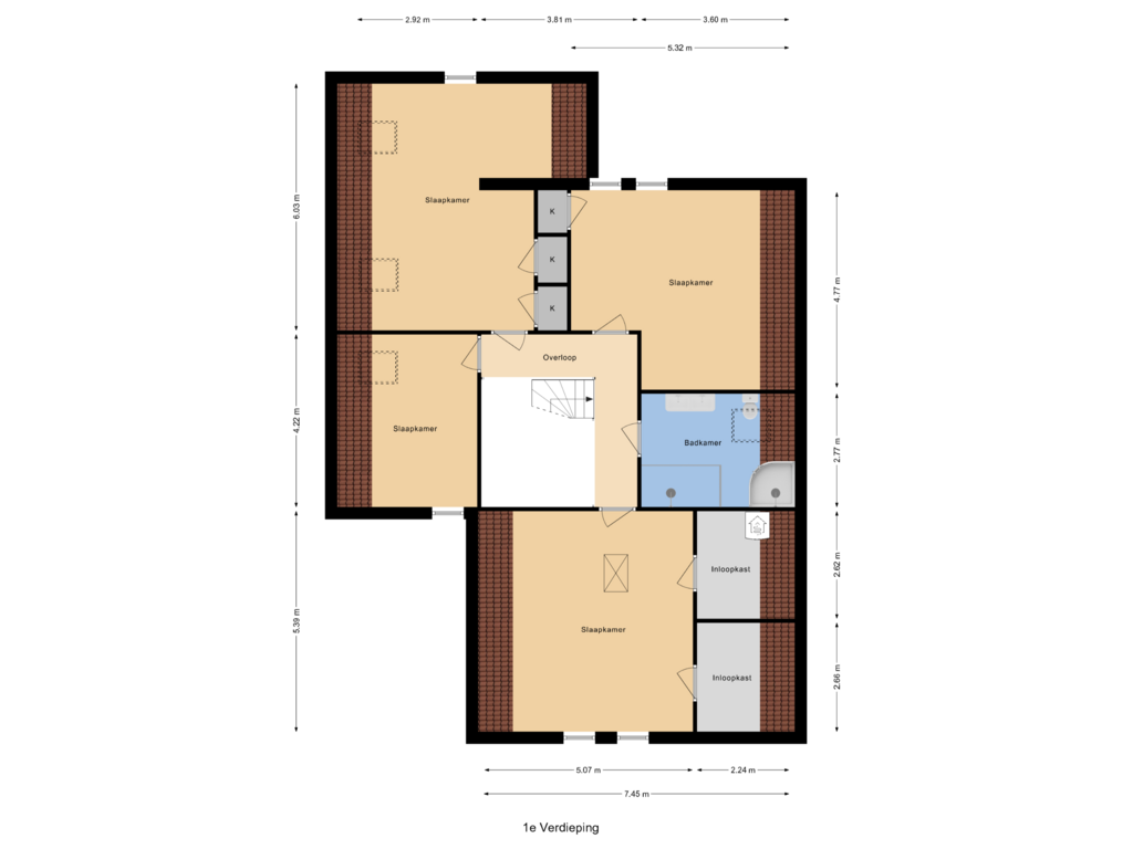 View floorplan of 1e Verdieping of Zellingstraat 73