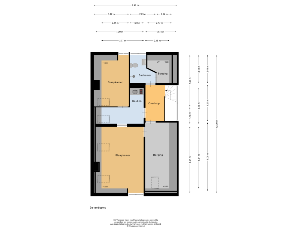 View floorplan of 3e verdieping of Frans Halsplein 10