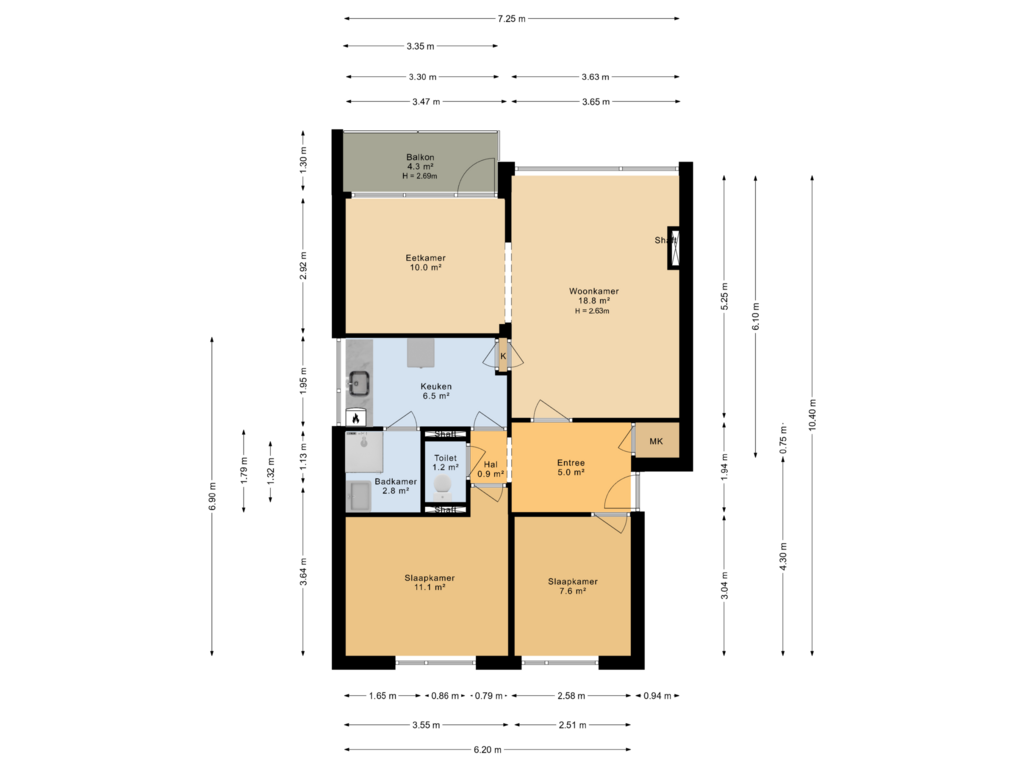 View floorplan of Appartement of Kwelderstraat 19-B