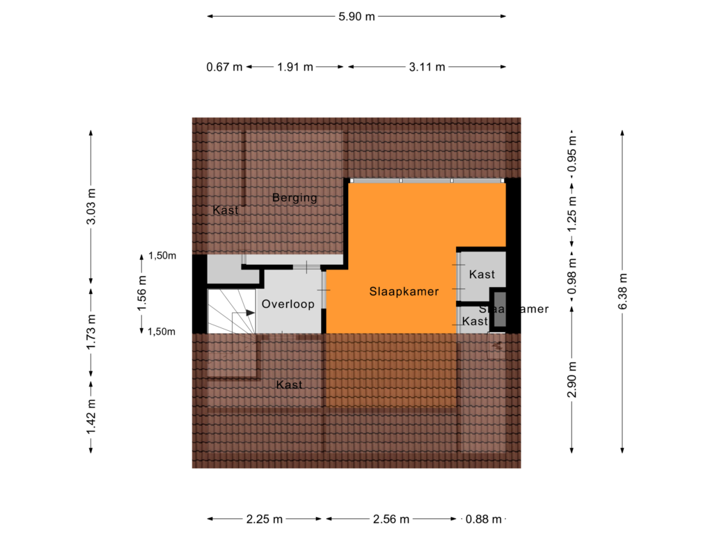 View floorplan of Tweede verdieping of Vuurdoornhof 3