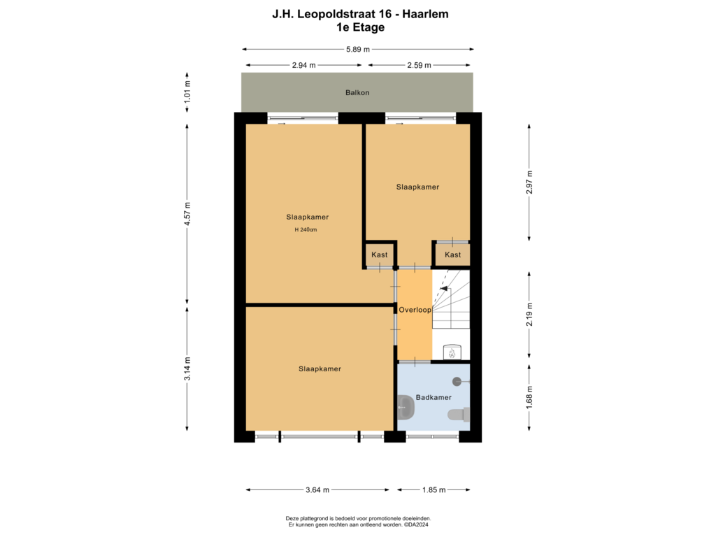 View floorplan of 1e Etage of J.H. Leopoldstraat 16