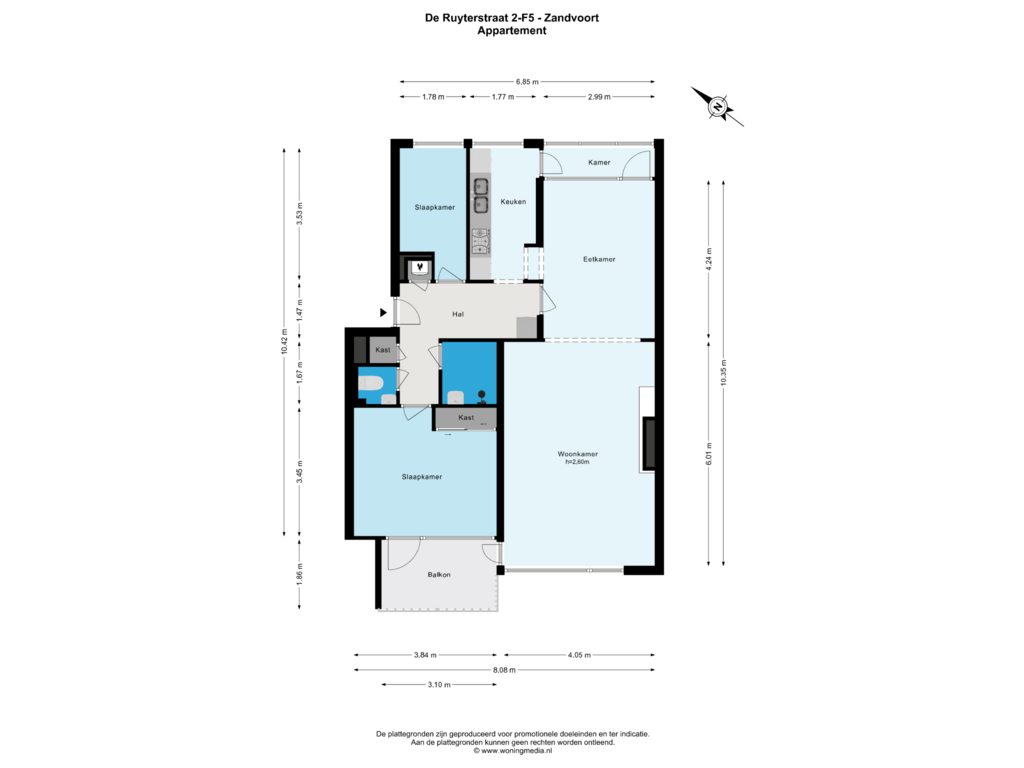 Bekijk plattegrond van Appartement van de Ruyterstraat 2-F5