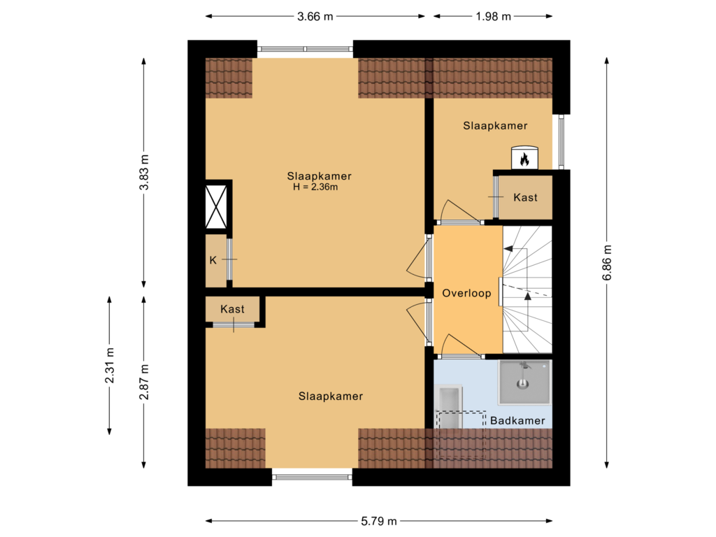 View floorplan of Eerste verdieping of Kanaalstraat 60