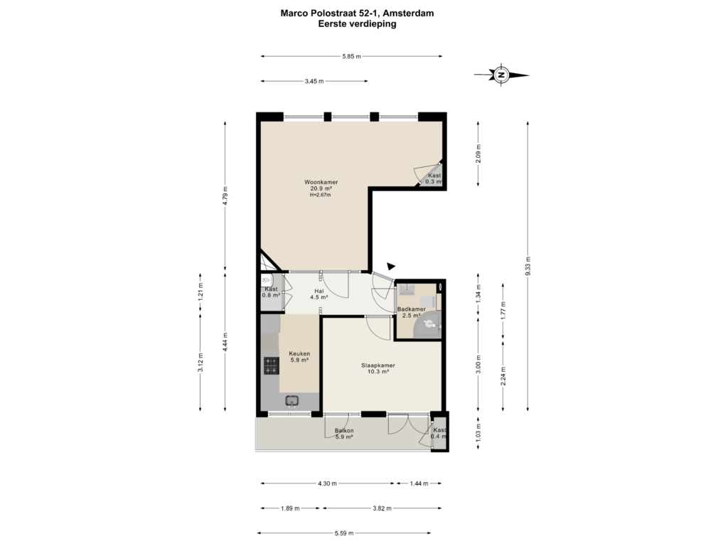 Bekijk plattegrond van Eerste verdieping van Marco Polostraat 52-1