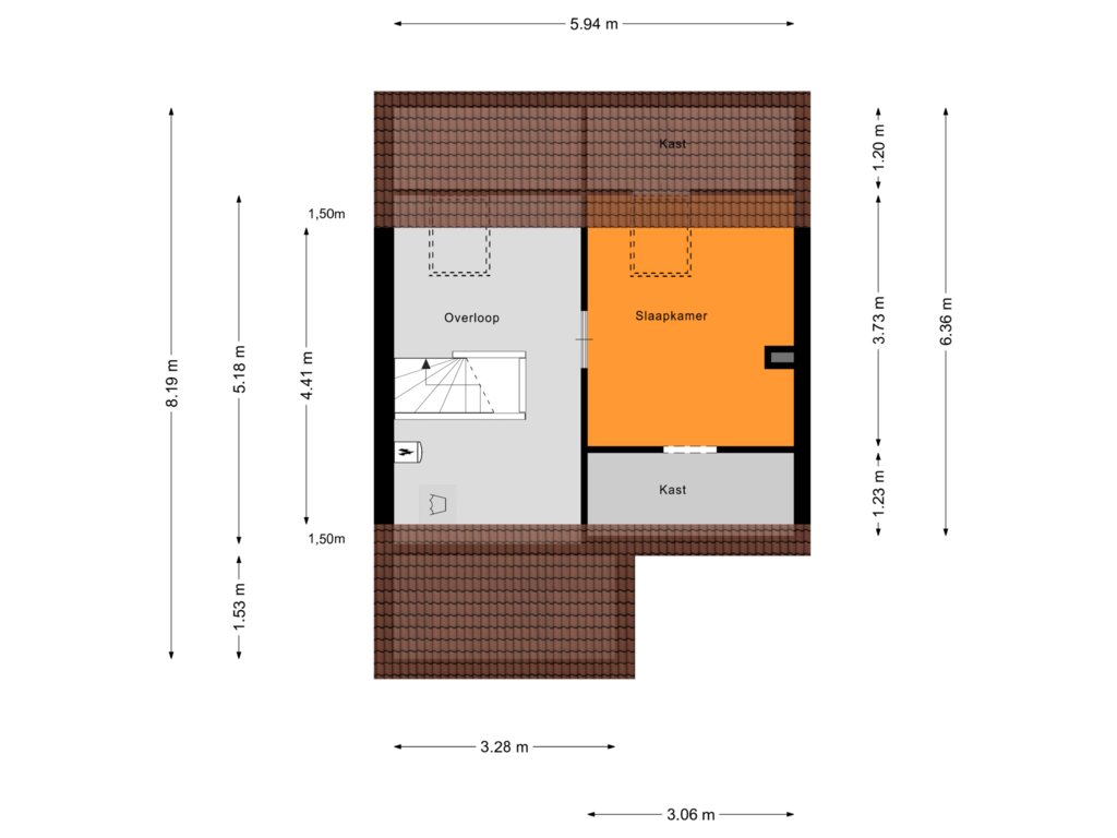 View floorplan of Tweede Verdieping of Van Ruijsdaelstraat 11