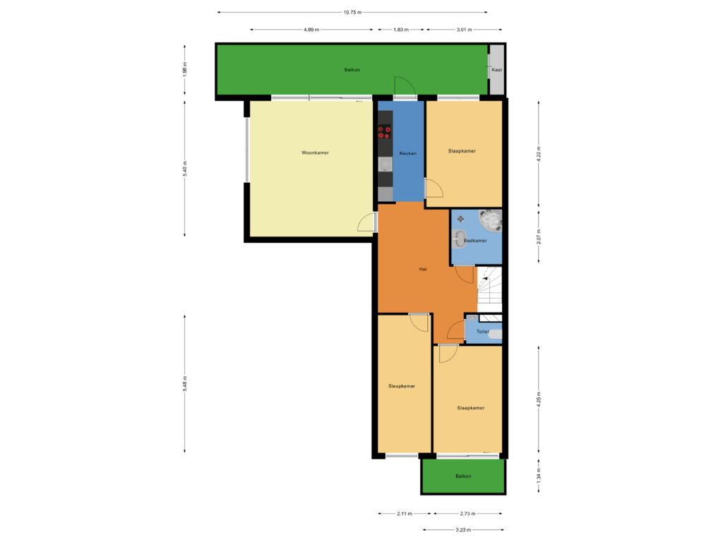 Bekijk plattegrond van eerste verdieping van Pallieterburg 8