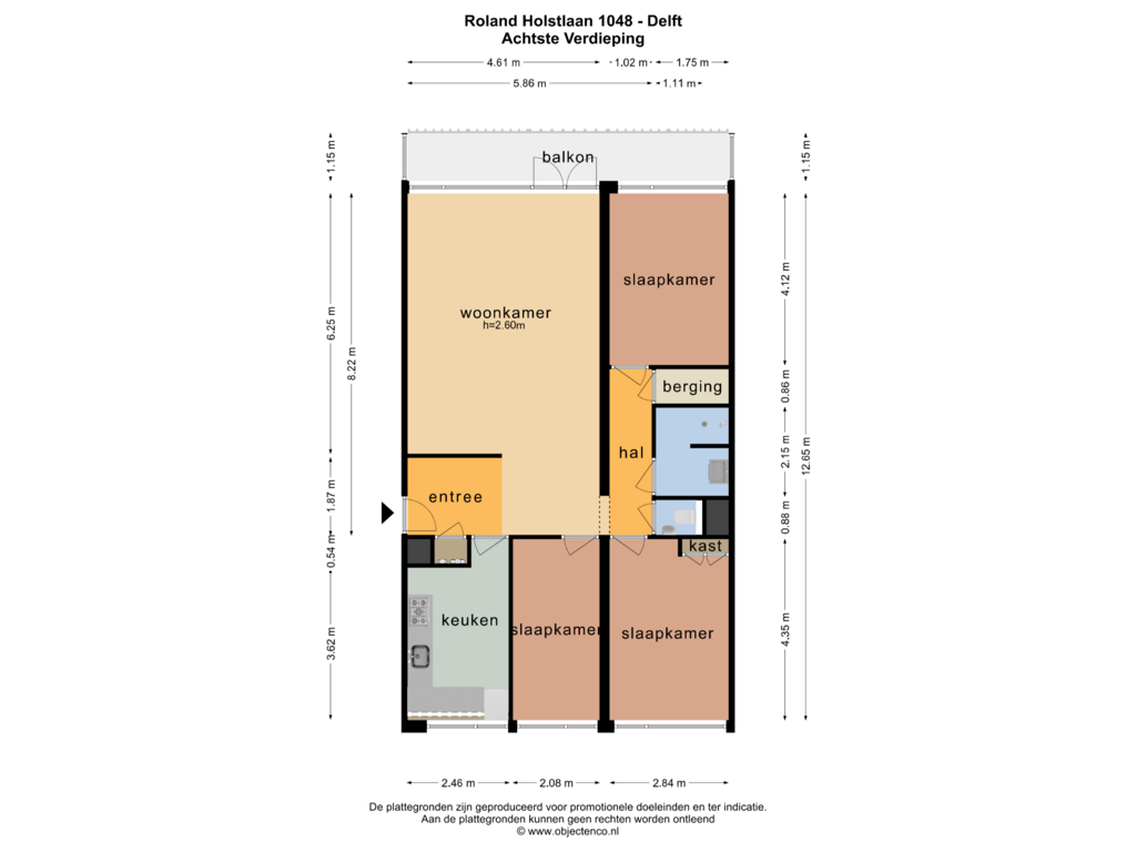 Bekijk plattegrond van ACHTSTE VERDIEPING van Roland Holstlaan 1048