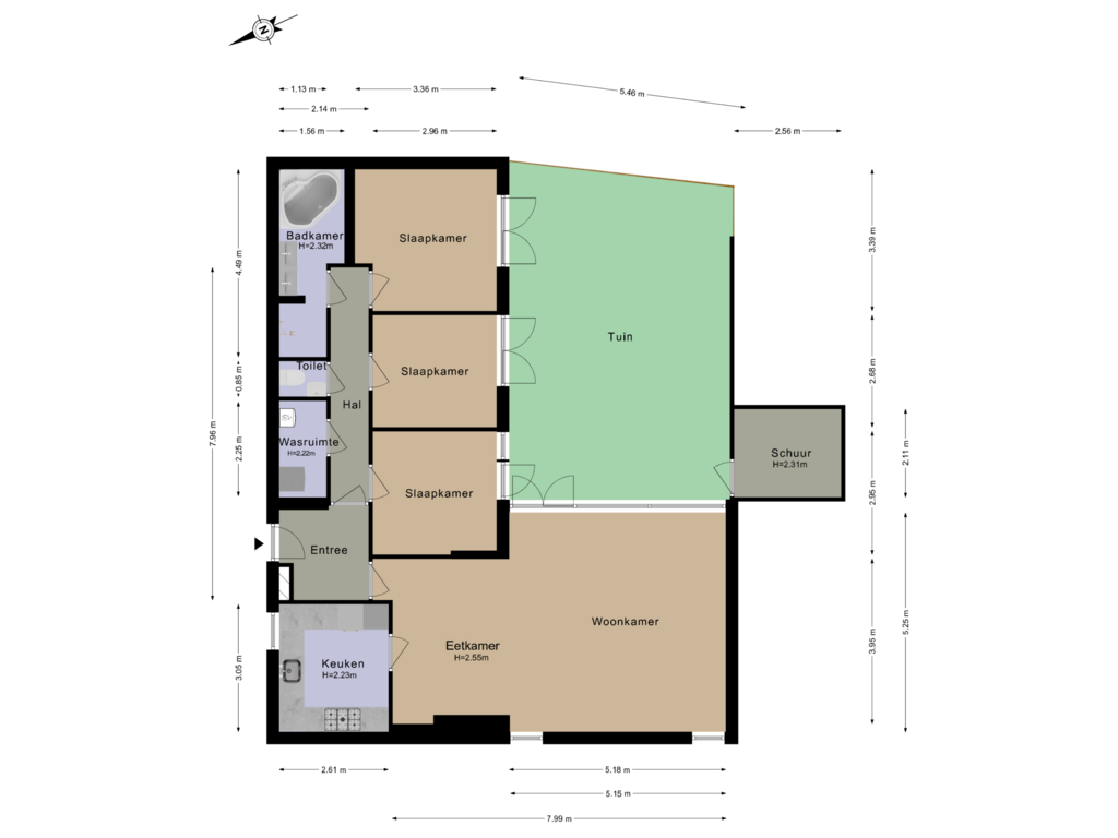 View floorplan of Begane Grond + Tuin of Zuiderstraat 2