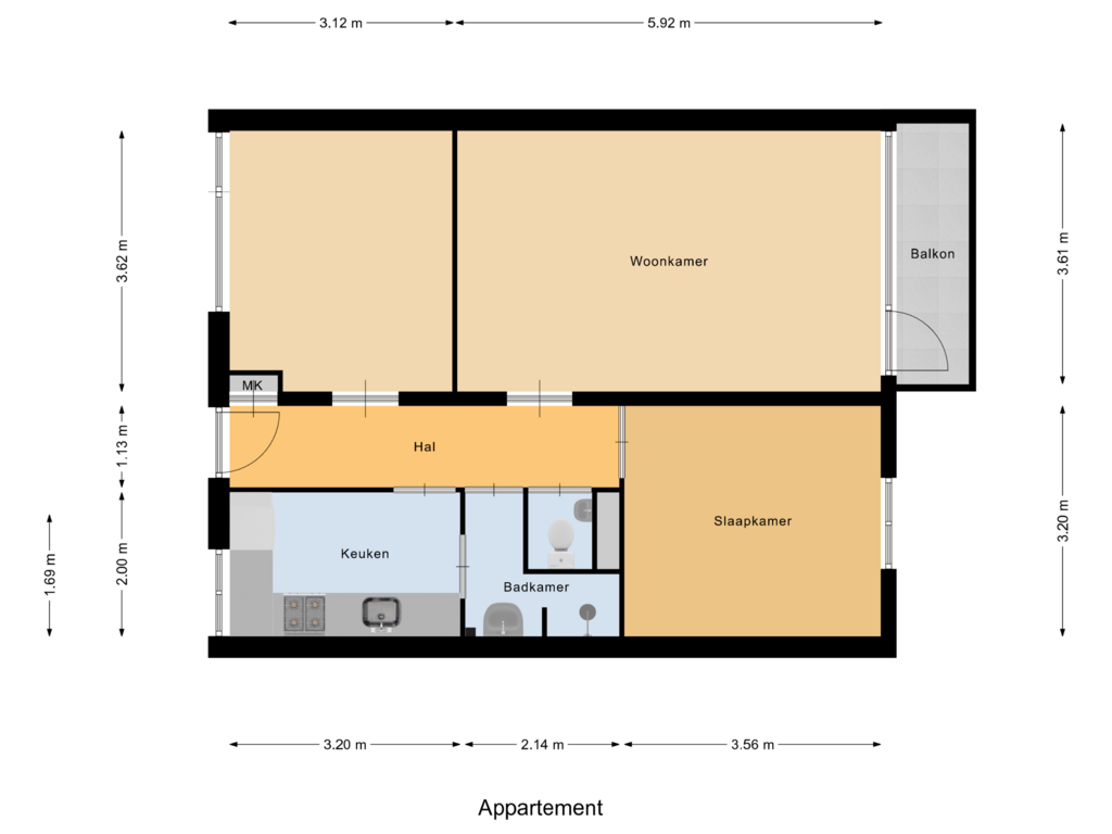 View floorplan of Appartement of Maassingel 360