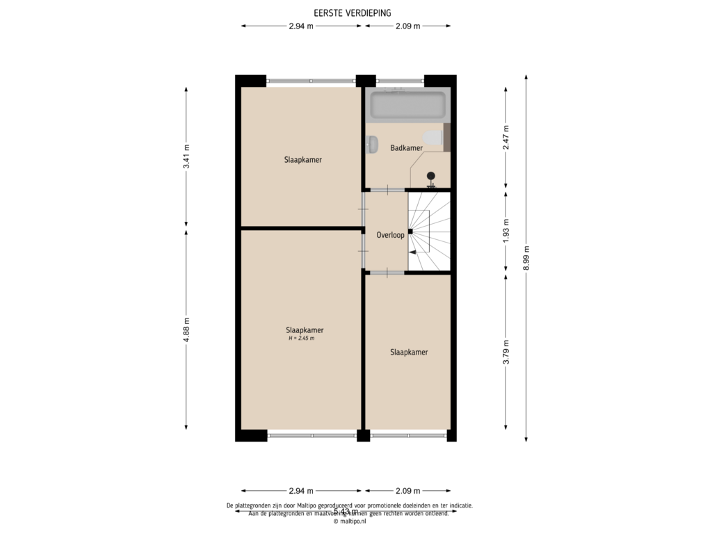 View floorplan of Eerste verdieping of De Lormstraat 3