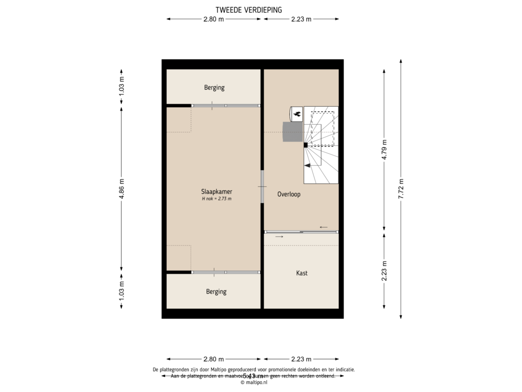 View floorplan of Tweede verdieping of De Lormstraat 3