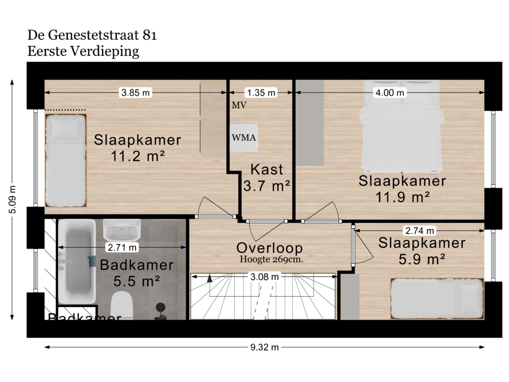 Bekijk plattegrond van Eerste Verdieping van De Genestetstraat 81