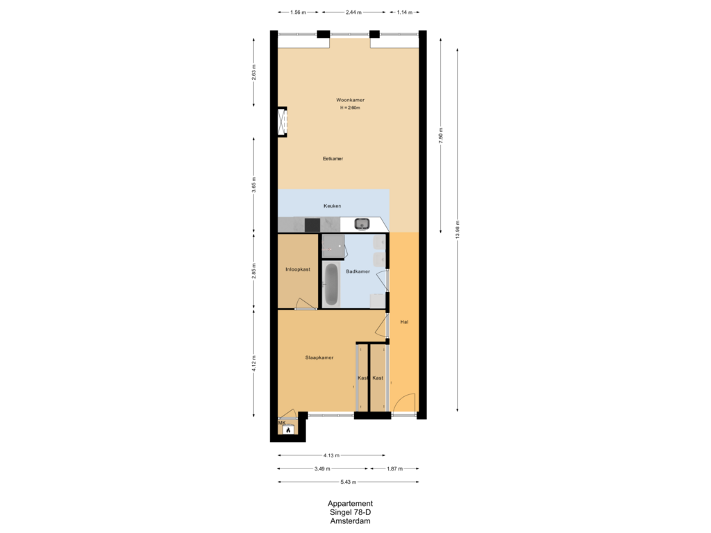 Bekijk plattegrond van Appartement van Singel 78-D