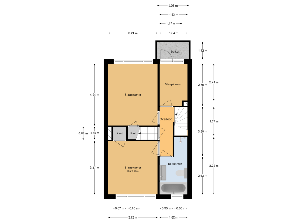 View floorplan of 1e verdieping of Händelstraat 39