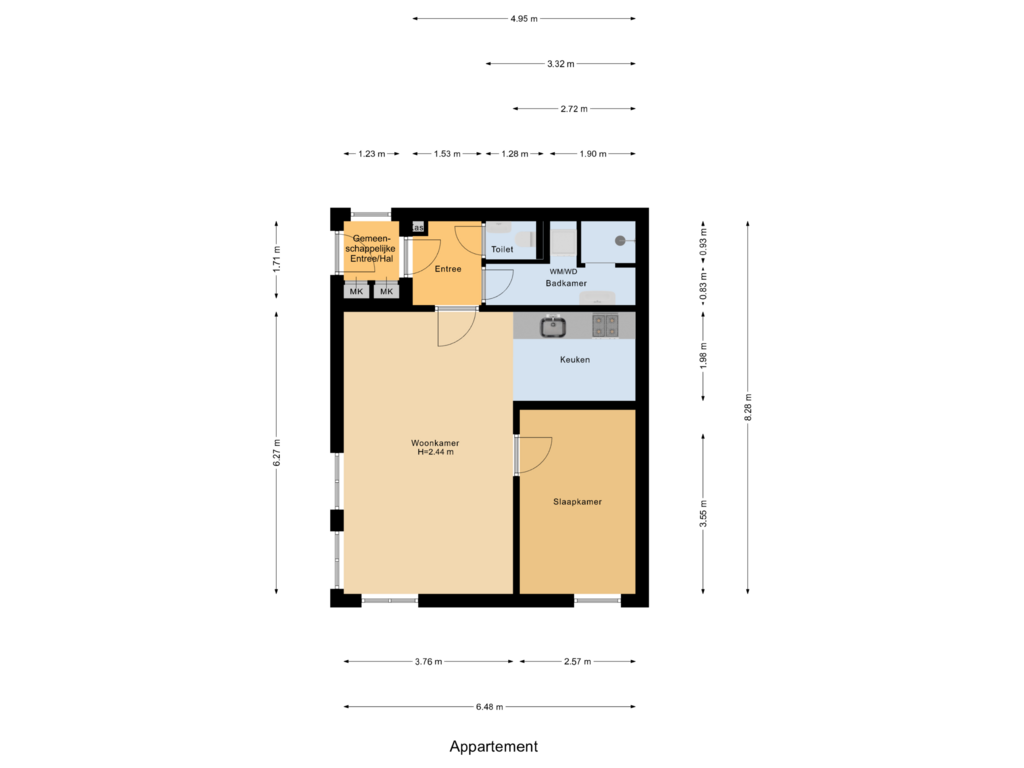 View floorplan of Appartement of Westerstraat 159-B