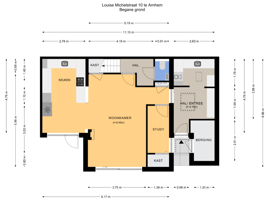 Bekijk plattegrond van Begane grond van Louise Michelstraat 10