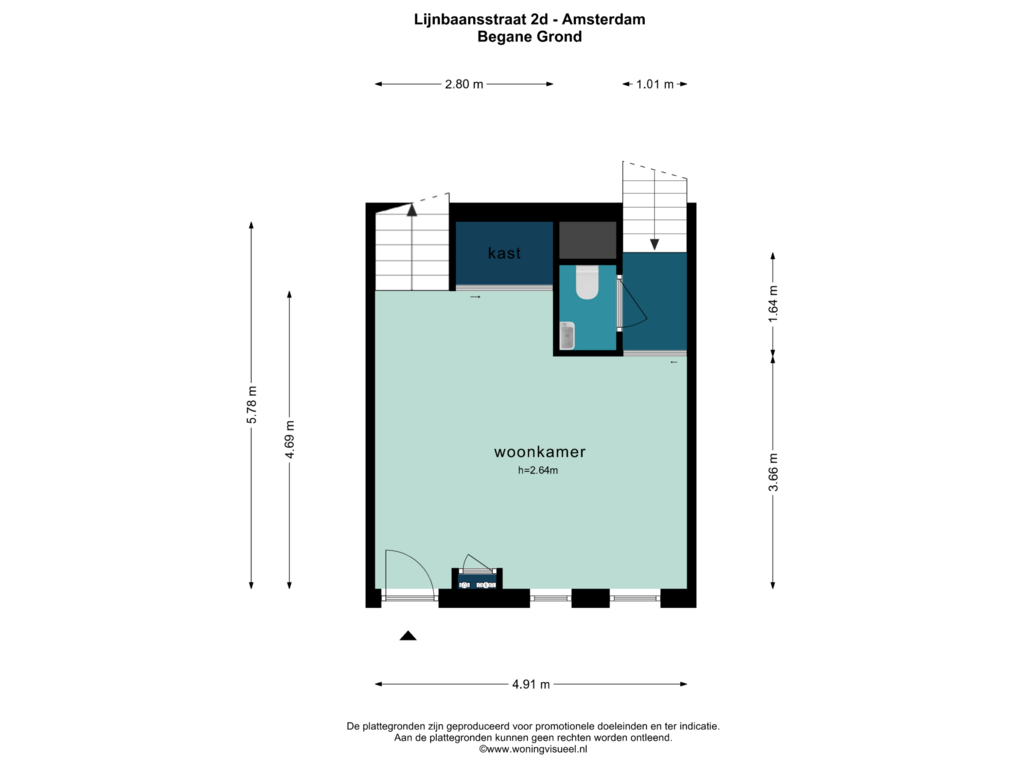 Bekijk plattegrond van BEGANE GROND van Lijnbaansstraat 2-D