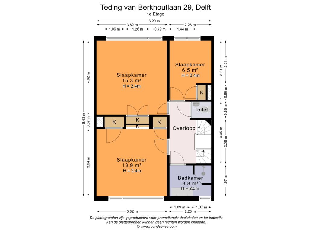 Bekijk plattegrond van 1e Etage van Teding van Berkhoutlaan 29