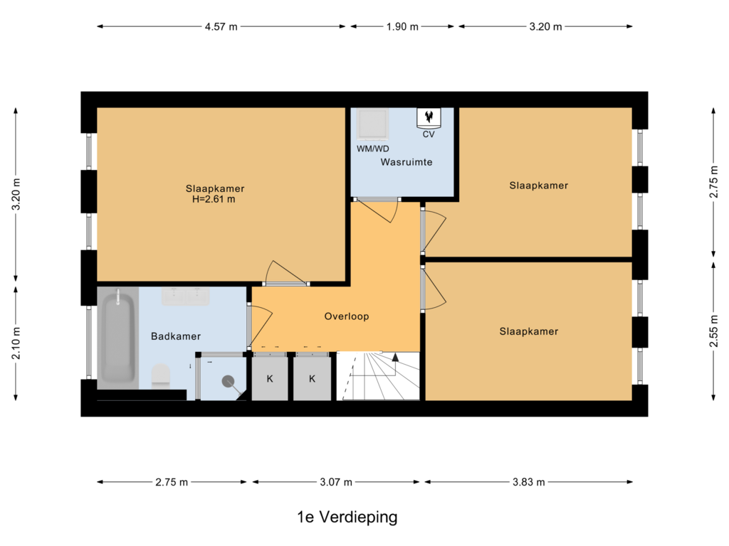 Bekijk plattegrond van 1e Verdieping van De Veste 28