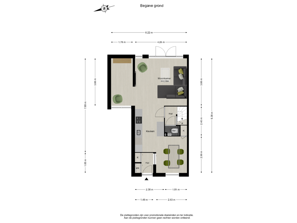 View floorplan of Begane grond of Koewei 101