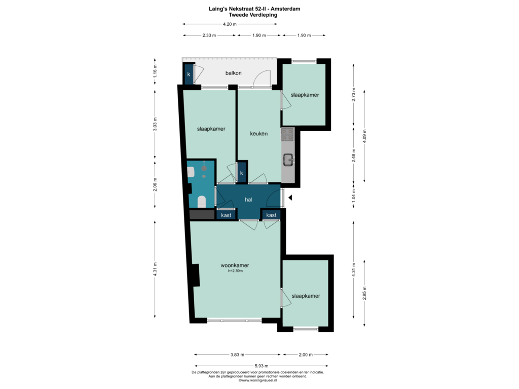 Bekijk plattegrond van Tweede Verdieping van Laing's Nekstraat 52-2