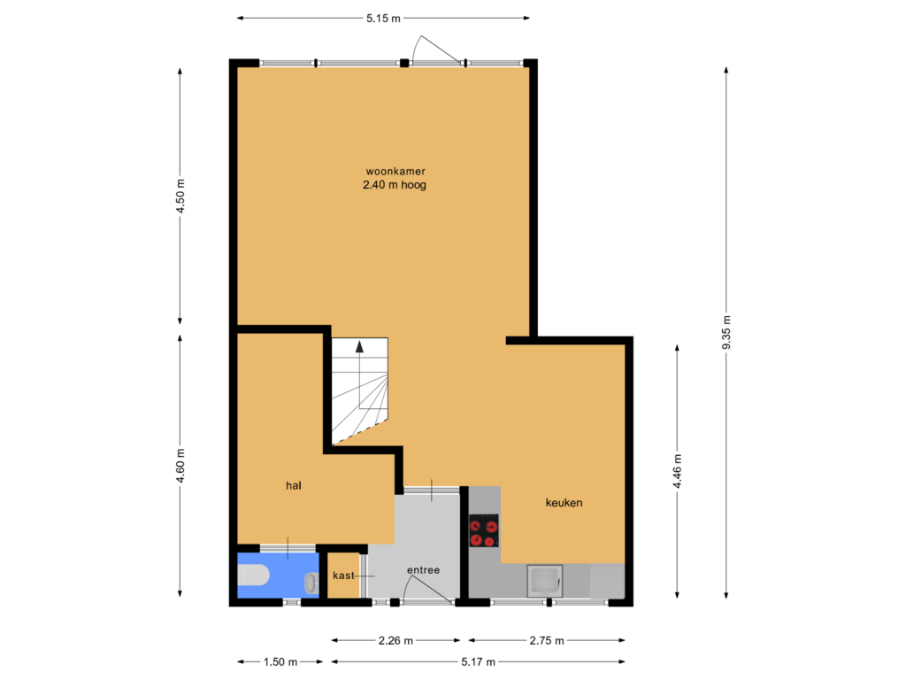 Bekijk plattegrond van Begane grond van Waardijnstraat 45