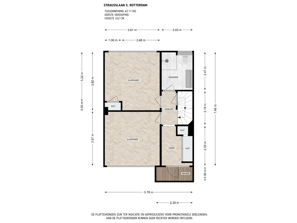 Bekijk plattegrond van 1e verdieping van Strausslaan 5