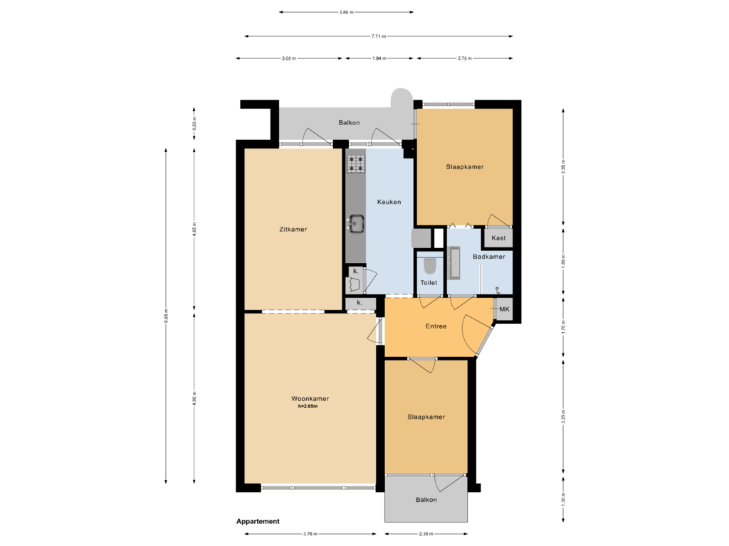 Bekijk plattegrond van Appartement van President Kennedylaan 40-3