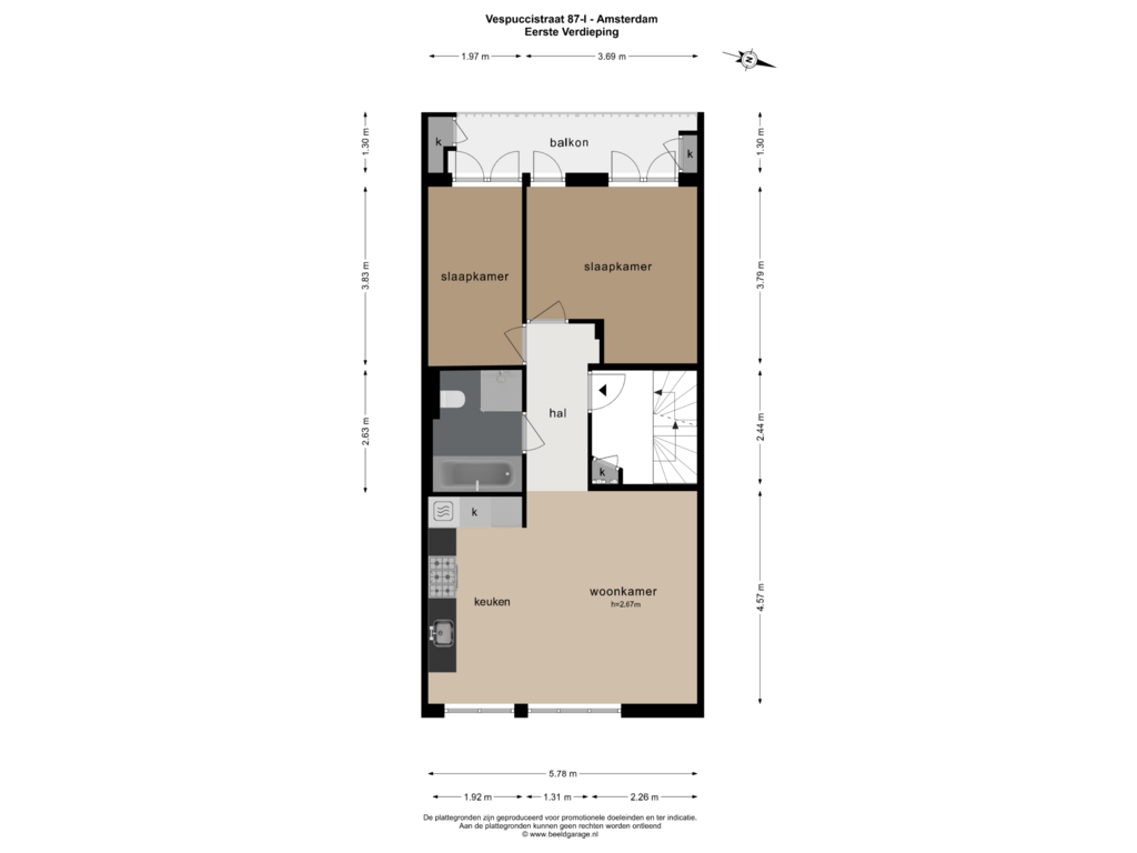 Bekijk plattegrond van EERSTE VERDIEPING van Vespuccistraat 87-1