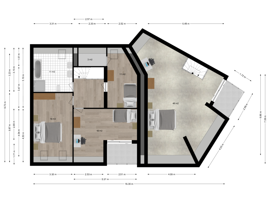 Bekijk plattegrond van Tweede woonlaag van Brugstraat 23