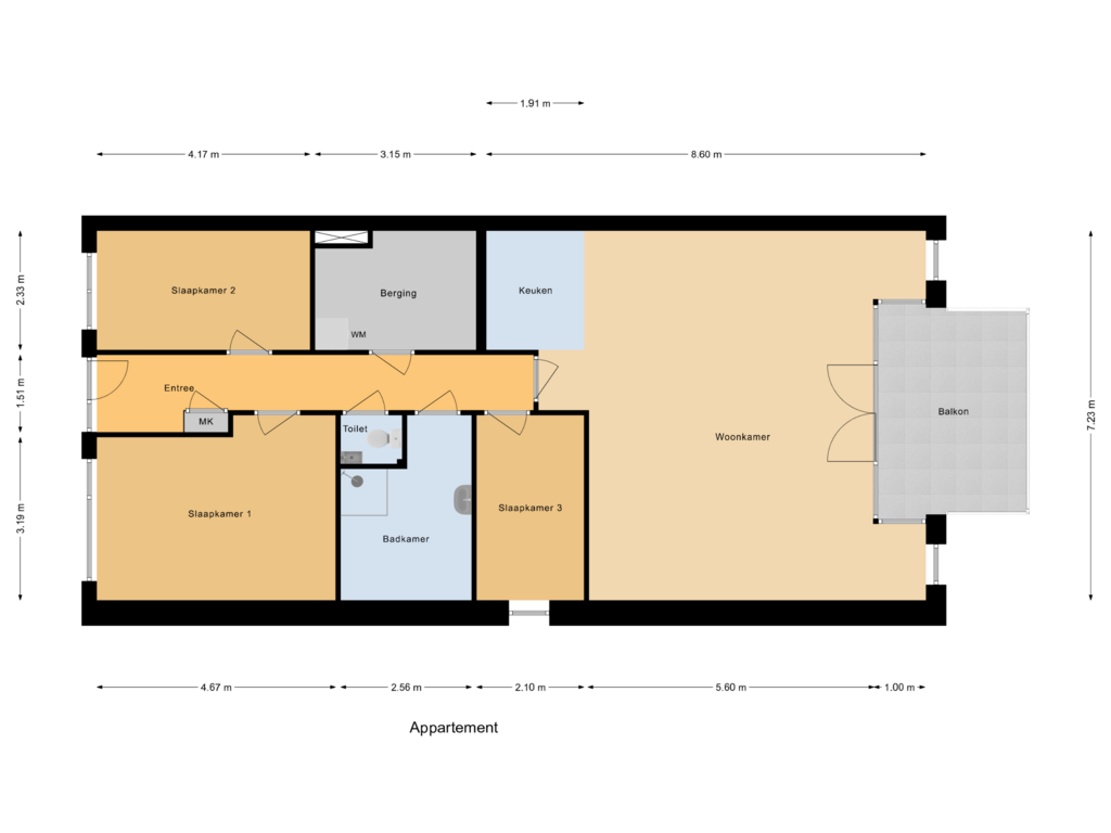 Bekijk plattegrond van Appartement van Bovenweg 75D, 1e Verdieping, 2 of 3 slaapk. (Bouwnr. 104)