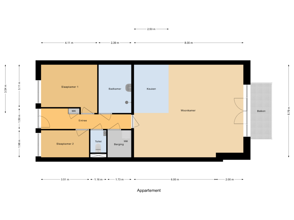 View floorplan of Appartement of Bovenweg 75B, 1e Verdieping (Bouwnr. 102)