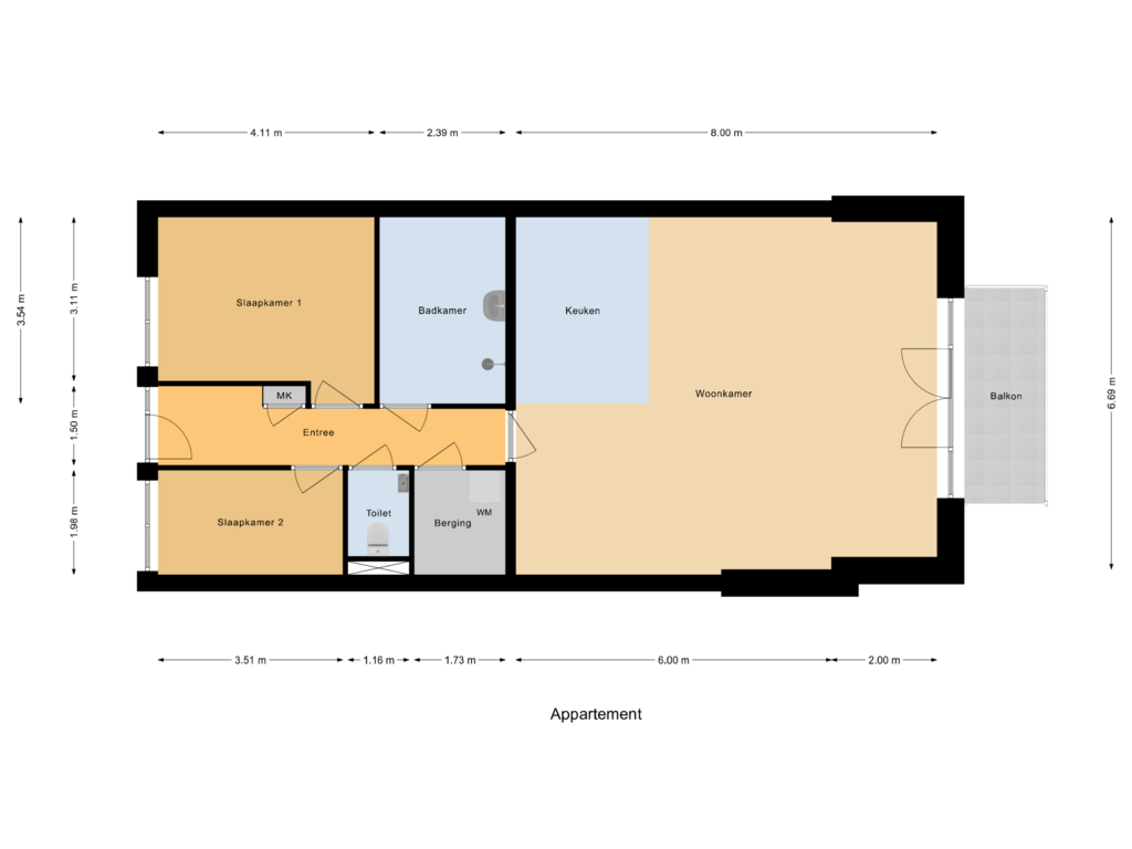 Bekijk plattegrond van Appartement van Bovenweg 77B, 2e Verdieping (Bouwnr. 202)