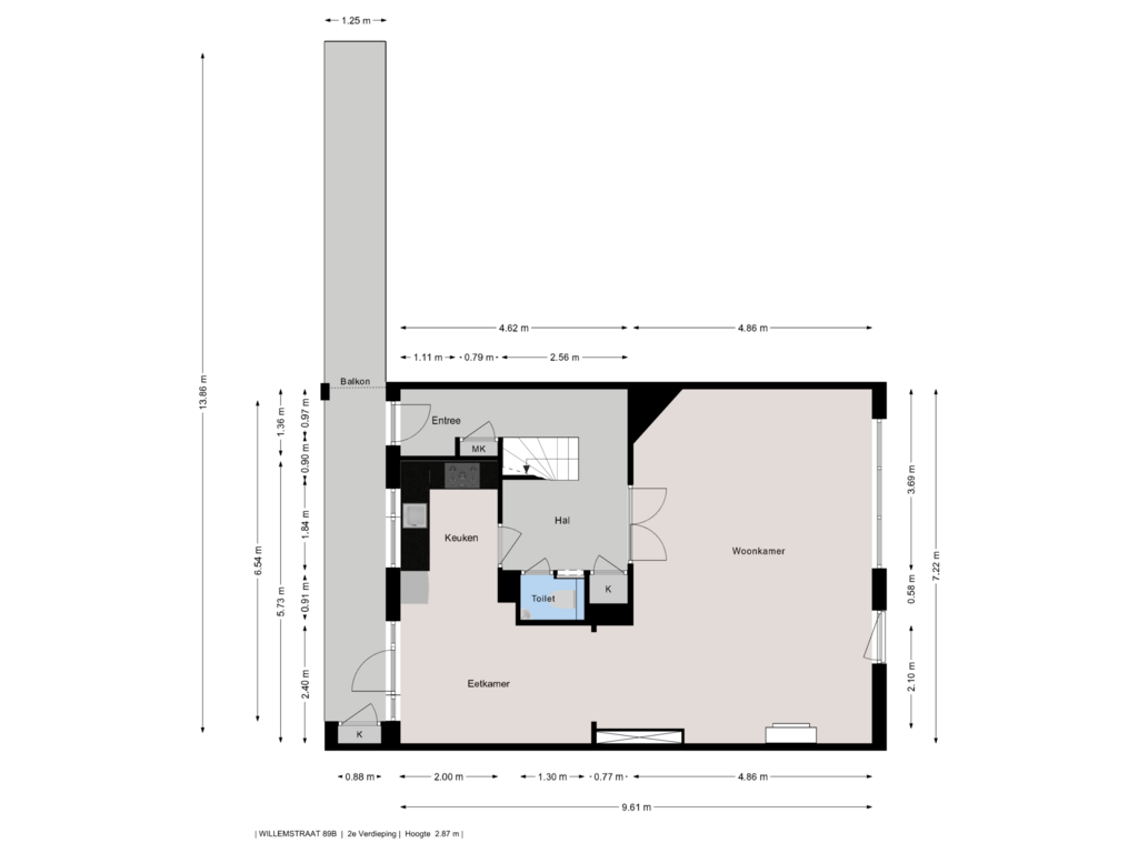 Bekijk plattegrond van 2e Verdieping van Willemstraat 89-B