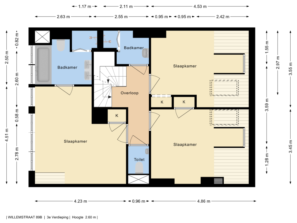 Bekijk plattegrond van 3e Verdieping van Willemstraat 89-B