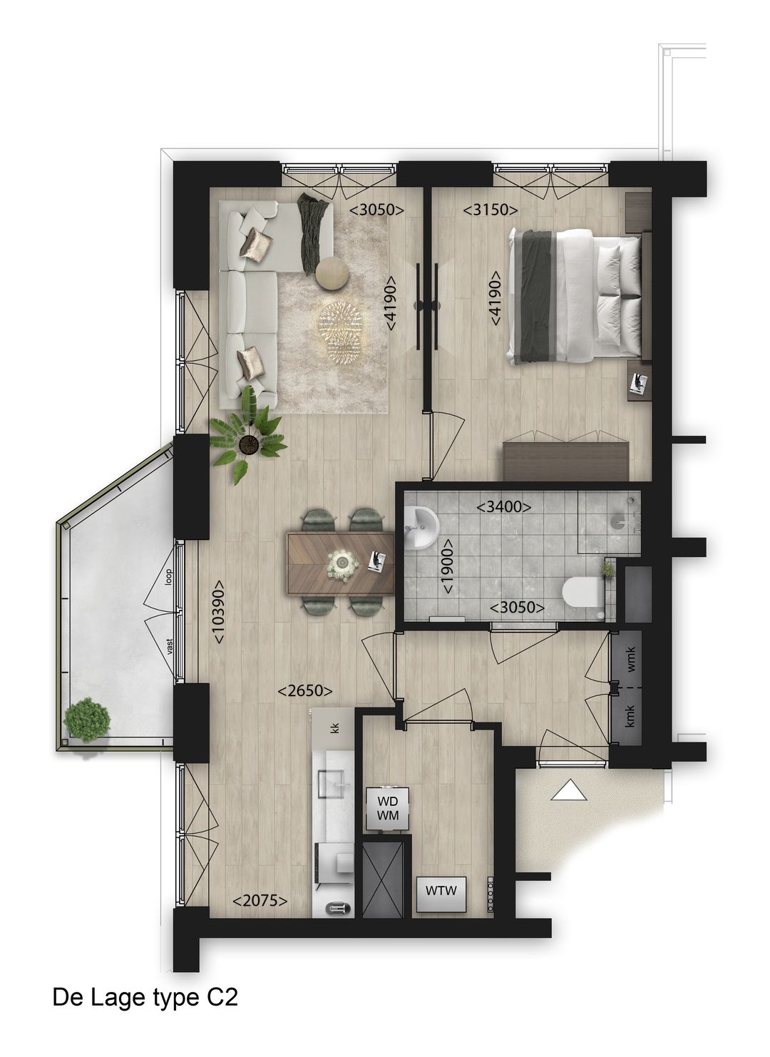 Foto 1 van 2-Kamer appartement (Bouwnr. 8.16)