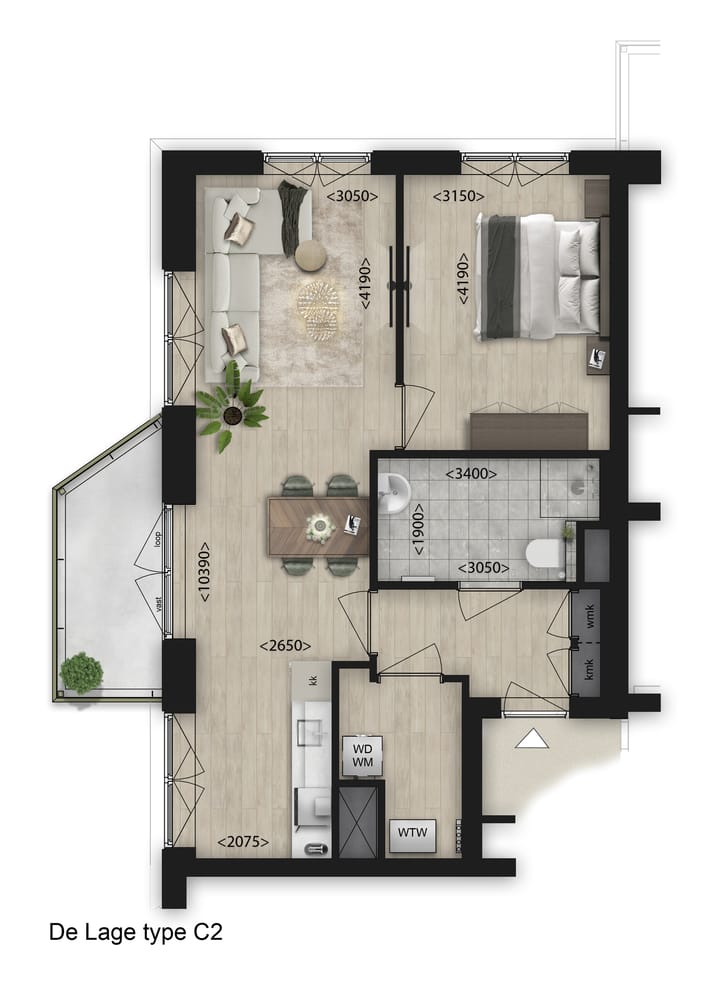 Foto 1 van 2-Kamer appartement (Bouwnr. 8.16)