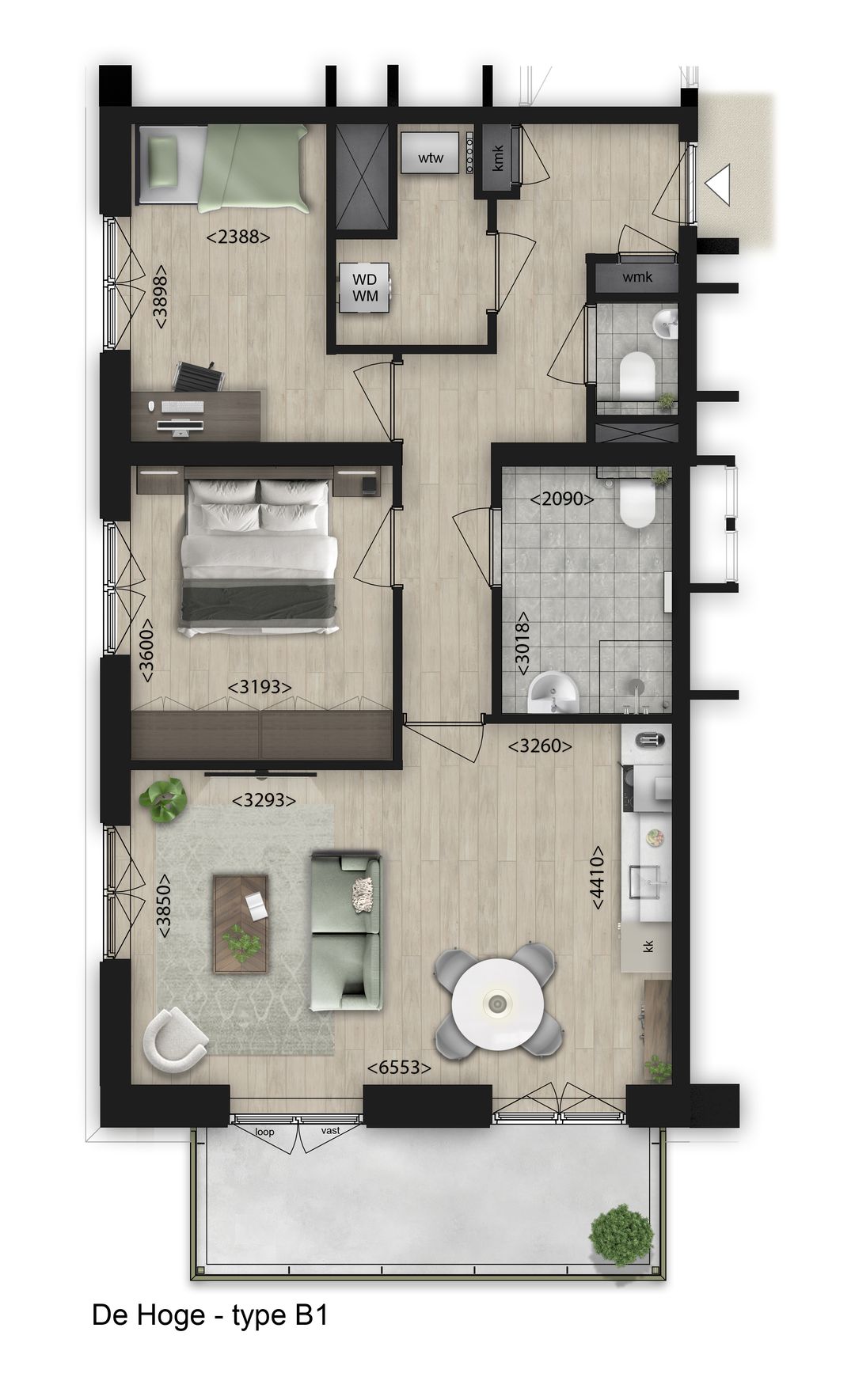 Foto 1 van 3-Kamer appartement (Bouwnr. 8.02)