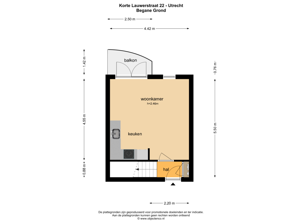 Bekijk plattegrond van BEGANE GROND van Korte Lauwerstraat 22