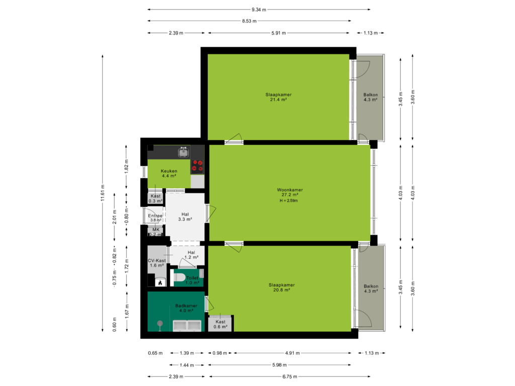 Bekijk plattegrond van Vierde verdieping van Stationsweg 92-315