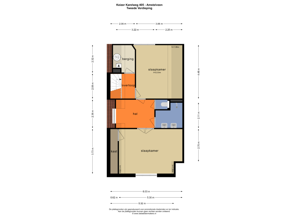 Bekijk plattegrond van TWEEDE VERDIEPING van Keizer Karelweg 405