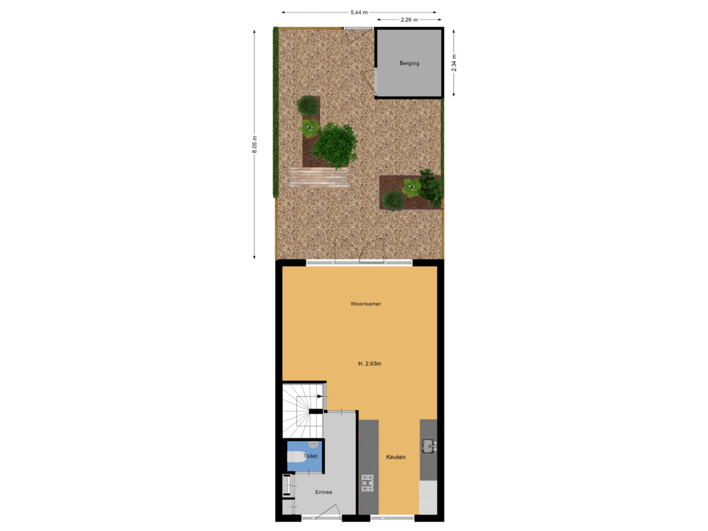 Bekijk plattegrond van Bgg met tuin van Schoonebekerstraat 29