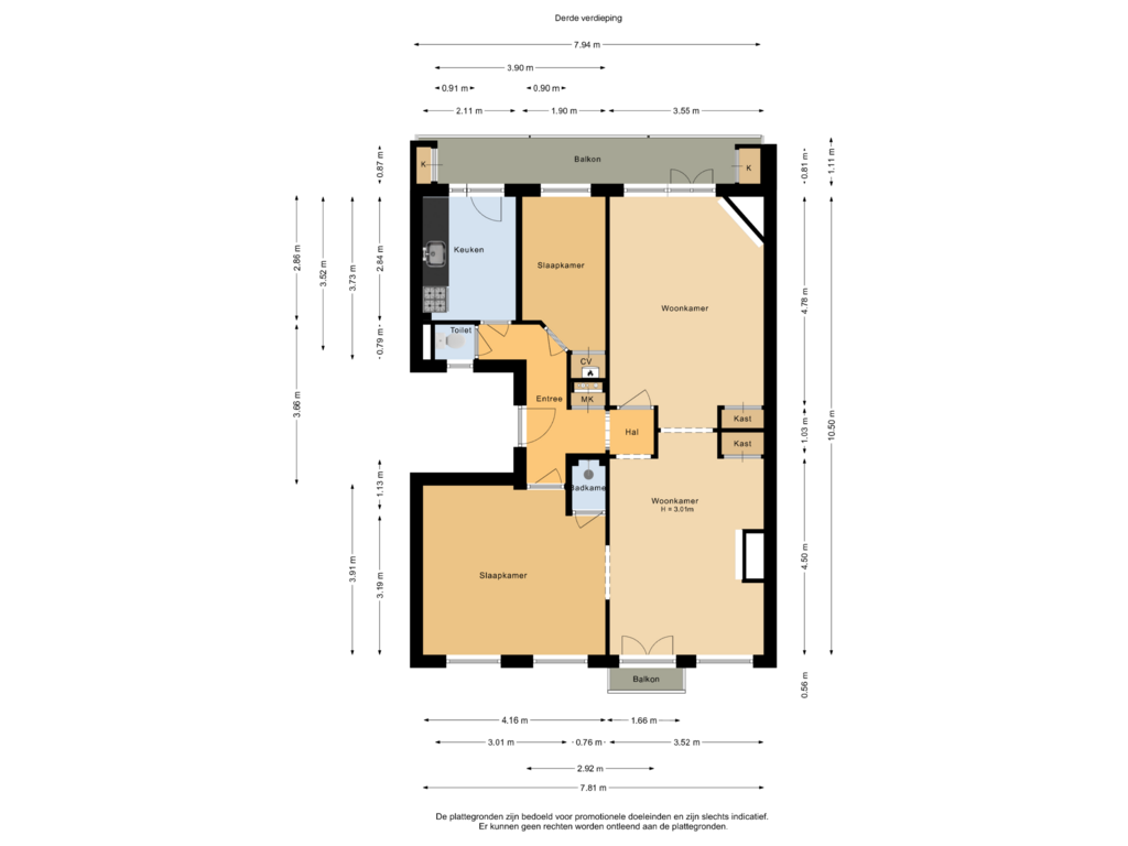 Bekijk plattegrond van Derde verdieping van Admiraal De Ruijterweg 68-2