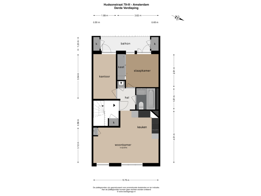 Bekijk plattegrond van DERDE VERDIEPING van Hudsonstraat 79-3