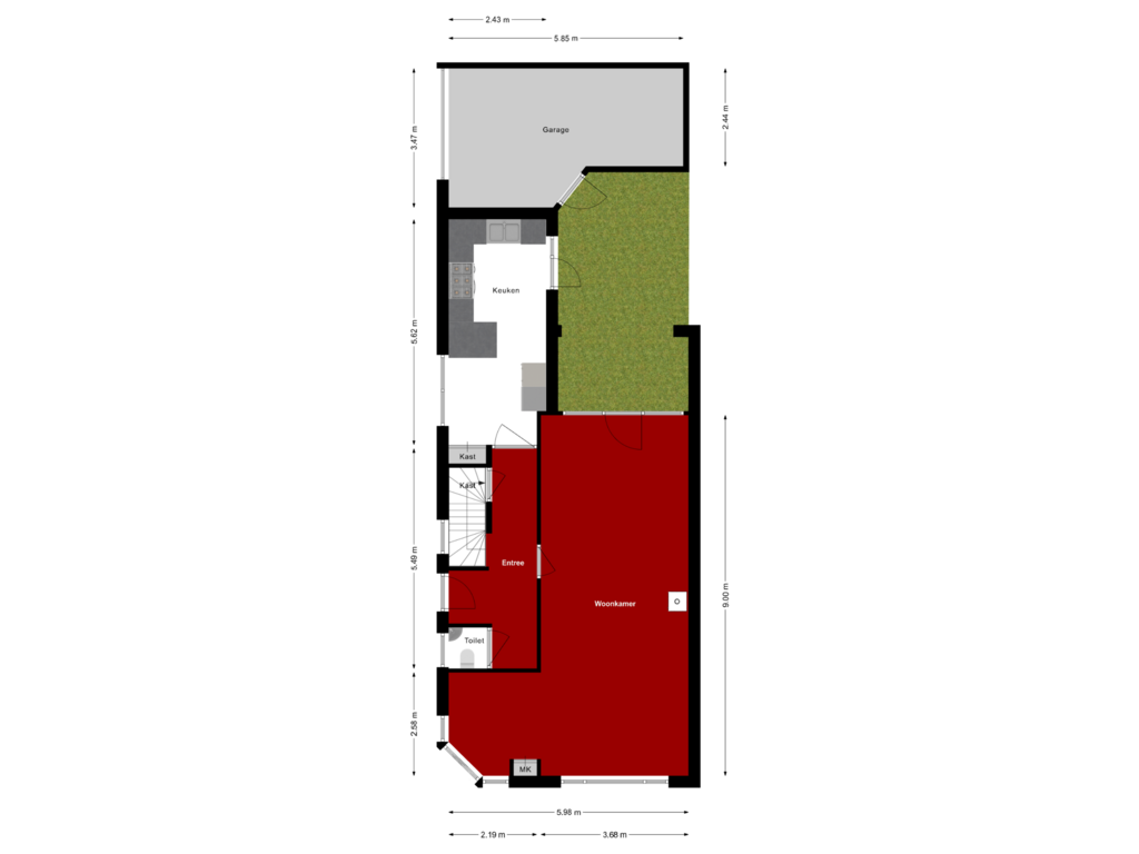 Bekijk plattegrond van Begane grond met tuin van Drabbestraat 7