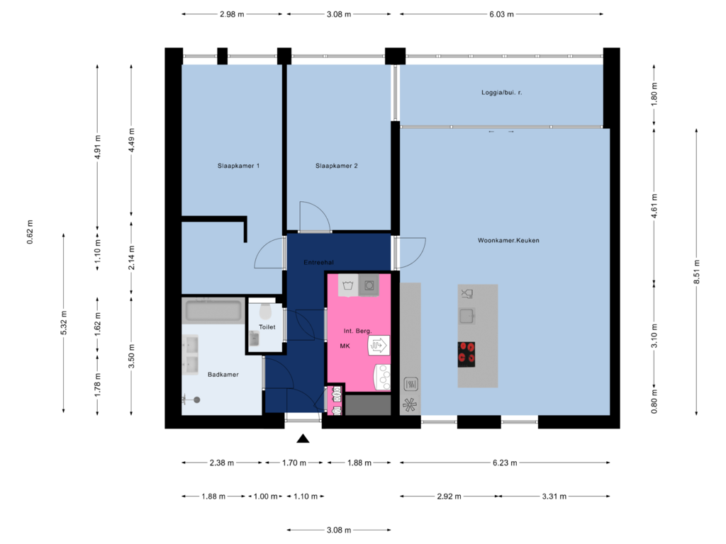 View floorplan of Appartement of Appartement type B (Bouwnr. 2)