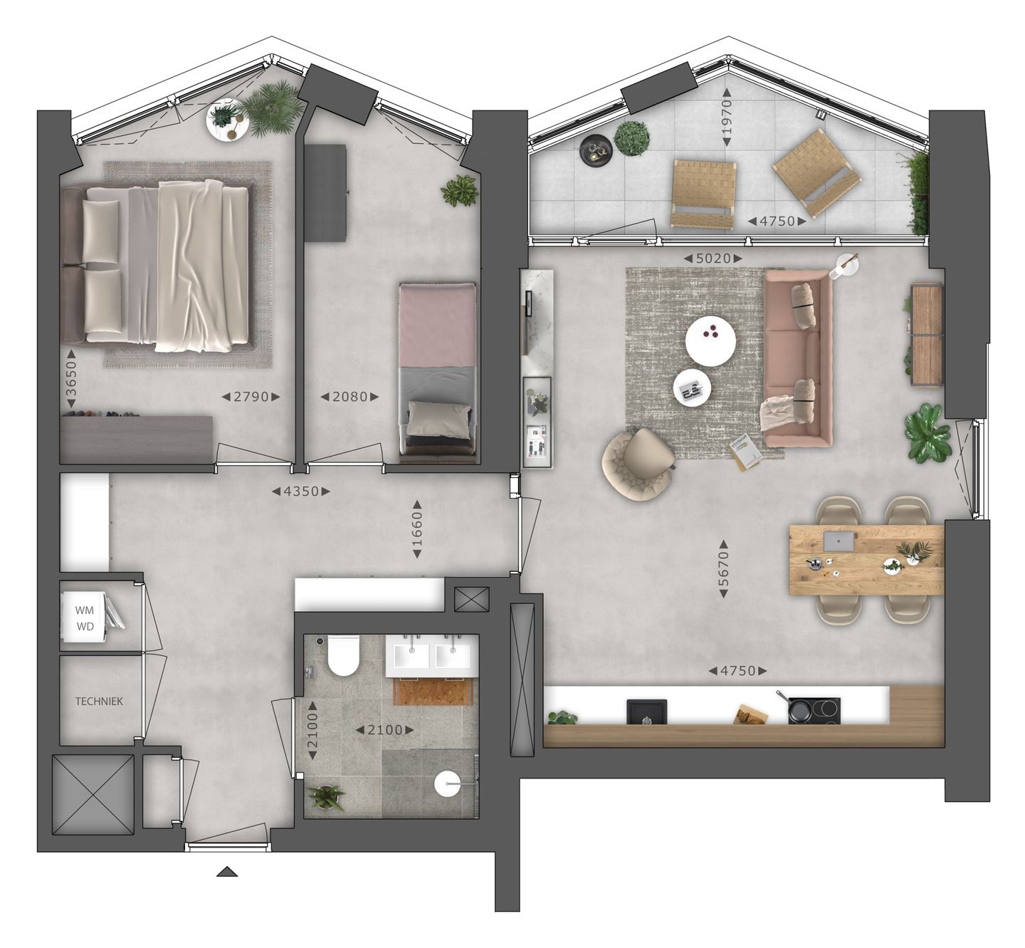 Foto 10 van Type C Breed 3 kamer appartement