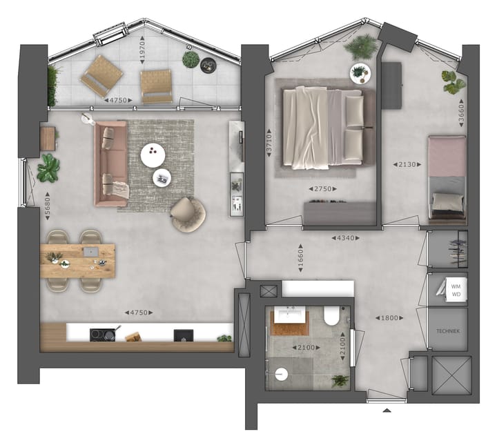 Foto 10 van Type C Breed 3 kamer appartement