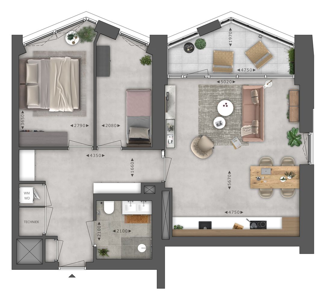 Foto 2 van Type C Breed 3 kamer appartement