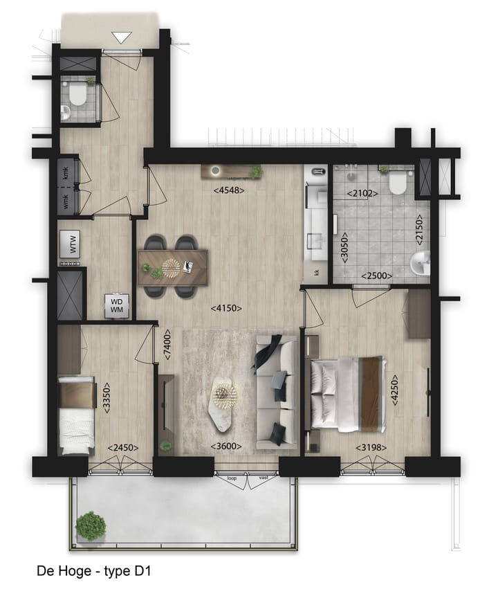 Foto 1 van 3-Kamer appartement (Bouwnr. 9.04)